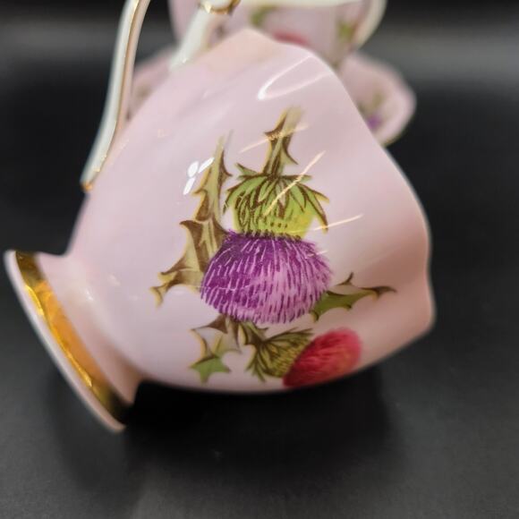 Vintage Queen’s Rosina Thistle Teacup and Saucer Set Gold Trim England - Picture 9 of 11